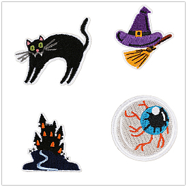 Хэллоуин кошка шляпа ведьмы кровавый глаз компьютеризированная ткань с вышивкой утюг на заплатках, наклеить патч, аксессуары для костюма, аппликация