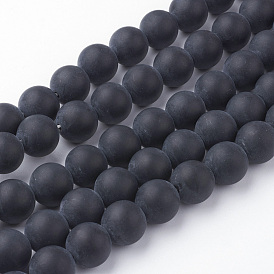 Natural Black Agate Bead Strands, Round, Grade A, Dyed & Heated, Frosted