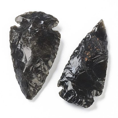 Perles d'obsidienne noire naturelle brute brute, pas de trous / non percés, pointe de flèche martelée