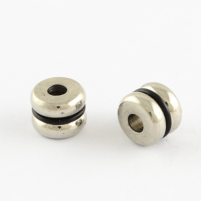 Stainless Steel Spacer Beads, with Black Silicone, Flat Round, 10.5x7mm, Hole: 2mm