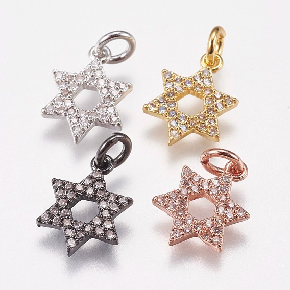 Brass Micro Pave Cubic Zirconia Charms, for Jewish, Star of David