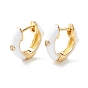 Clear Cubic Zirconia Chunky Hinged Hoop Earrings with Enamel, Brass Jewelry for Women, Cadmium Free & Nickel Free & Lead Free, Real 18K Gold Plated