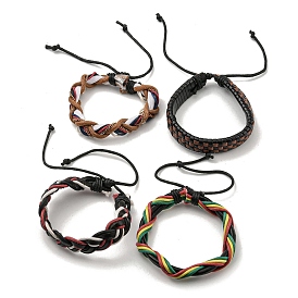 Adjustable PU Leather Braided Cord Bracelets with Waxed Cord