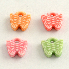 Style artisanal charmes acryliques colorées, papillon, 10.5x10x3mm, trou: 2 mm, environ 2000 pcs / 500 g