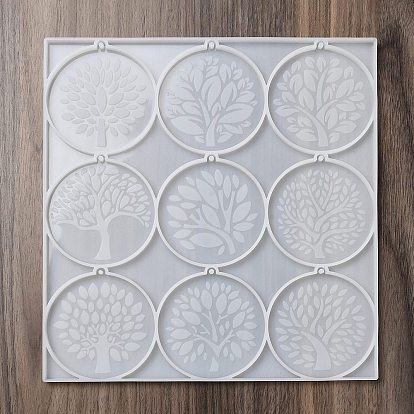 Flat Round with Tree of Life Pendant Silicone Molds, Resin Casting Molds, for UV Resin, Epoxy Resin Jewelry Making