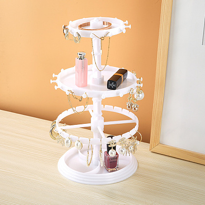 Torre de exhibición de joyería acrílica redonda giratoria de nivel 3 con bandeja, Soporte organizador de joyas de escritorio para almacenamiento de pulseras de anillos de pendientes
