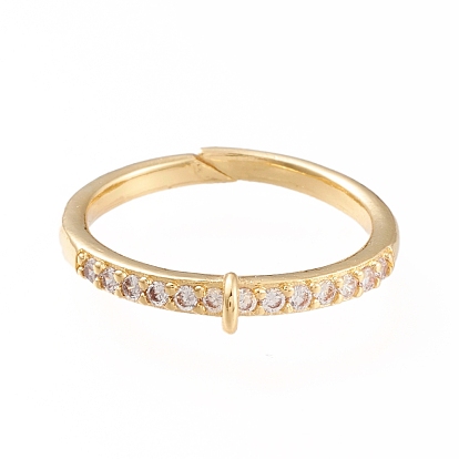 Ajustes de anillo de dedo de puño de bronce, base de anillo de bucle, con micro pavé claro circonio cúbico, larga duración plateado