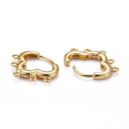 Brass Huggie Hoop Earring Findings, with Horizontal Loop, Long-Lasting Plated