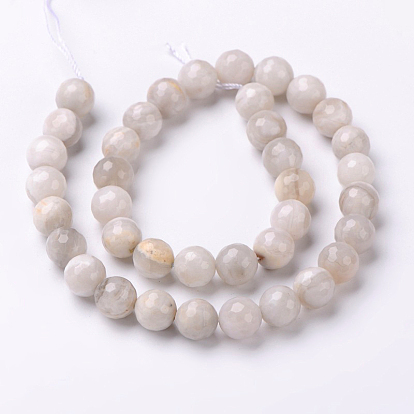 Faceted Natural Agate Round Bead Strands, Dyed