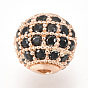 Brass Micro Pave Cubic Zirconia Beads, Round, Black