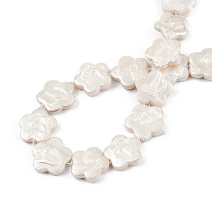 Plating Natural Freshwater Shell Beads Strands, Imitate Baroque Pearl Keshi Pearl Beads, Flower