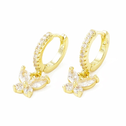 Cubic Zirconia Butterfly Dangle Hoop Earrings, Real 18K Gold Plated Brass Drop Earrings, Lead Free & Cadmium Free