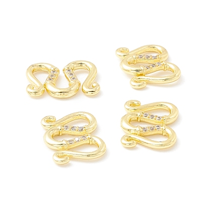 Brass Clear Cubic Zirconia S-Hook Clasps, Long-Lasting Plated