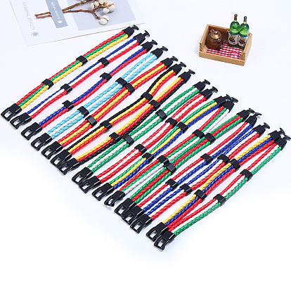 Flag Color Imitation Leather Triple Line Cord Bracelet with Alloy Clasp, National Theme Jewelry for Men Women