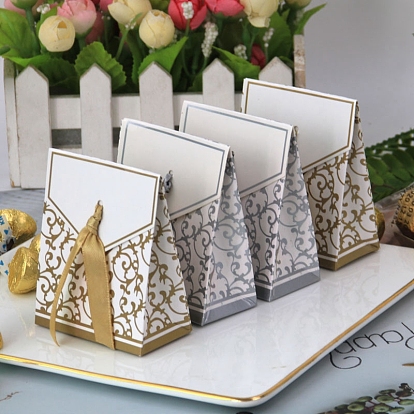 Boîte-cadeau en papier créatif pliable rectangle, bonbonnière à motif floral avec ruban, coffret cadeau décoratif pour mariage