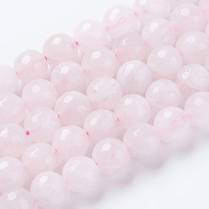 Natural Rose Quartz Beads Strands, Faceted, Round