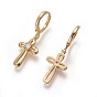 Brass Dangle Hoop Earrings, with Micro Pave Cubic Zirconia, Long-Lasting Plated, Cadmium Free & Nickel Free & Lead Free, Cross
