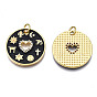 Brass Micro Pave Cubic Zirconia Enamel Pendants, with Jump Rings, Cadmium Free & Nickel Free & Lead Free, Real 16K Gold Plated, Flat Round with Heart