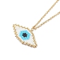 Japanese Seed Braided Rhombus with Evil Eye Pendant Necklace with 304 Stainless Steel Chains for Women