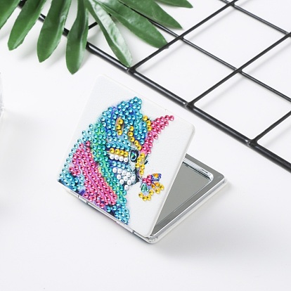 DIY Diamond Painting Stickers Kits For Plastic Mirror Making, with Glass, Resin Rhinestones, Diamond Sticky Pen, Tray Plate and Glue Clay, Rectangle with Cat Pattern