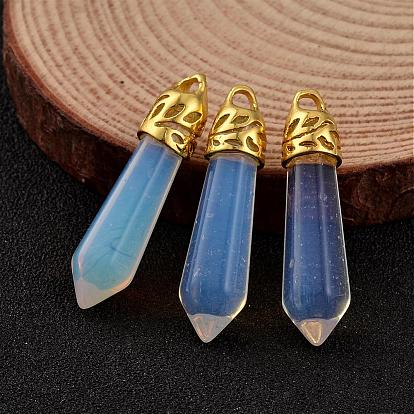 Bullet Gemstone Pendants, with Golden Tone Alloy Findings, 34~36x8~9mm, Hole: 3x2mm