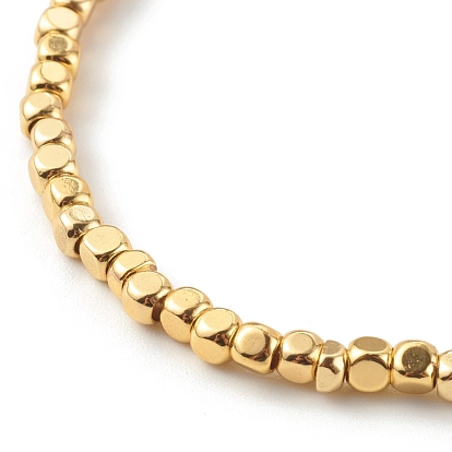 Ensembles de bracelets extensibles perlés de pierres précieuses naturelles, avec hématite synthétique non magnétique et billes d'espacement en laiton, lotus, or