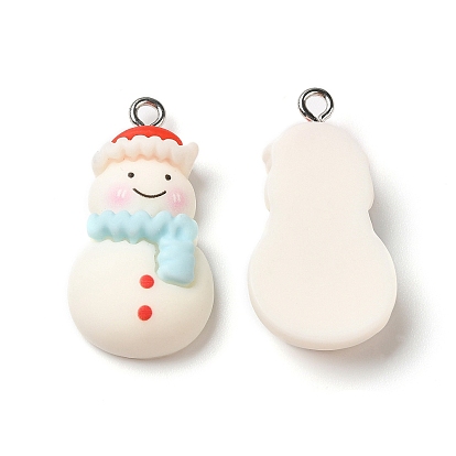 Opaque Resin Pendants, Christmas Snowman Charms with Platinum Plated Zinc Alloy Loops