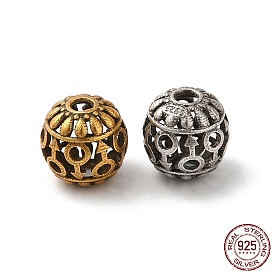 925 Sterling Silver Beads, Hollow Round