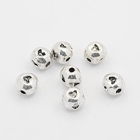 Alliage de style tibétain rondes perles d'espacement coeur sculpté, 5x4mm, Trou: 1mm