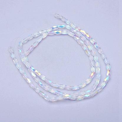 Electroplate Transparent Glass Beads Strands, AB Color Plated, Faceted, Column
