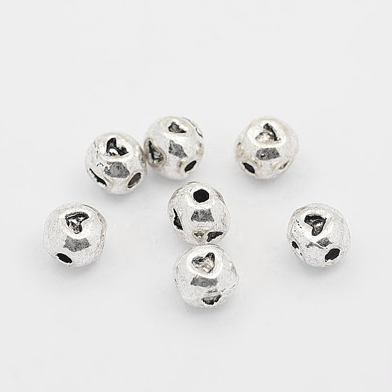 Tibetan Style Alloy Round Carved Heart Spacer Beads, 5x4mm, Hole: 1mm