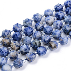 Perles de jaspe tache bleue naturelle, ronde, facette