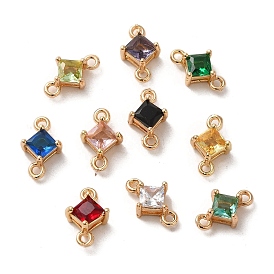 Brass Pave Cubic Zirconia Connector Charms, Rhombus Links, Light Gold