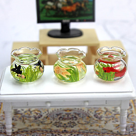 Accessoires miniatures de maison de poupée de scène de jeu de nourriture, mini aquarium à poissons rouges