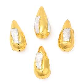Baroque Style Natural Keshi Pearl Cone Beads, Long-Lasting Plated, with Golden Plated Brass Findings