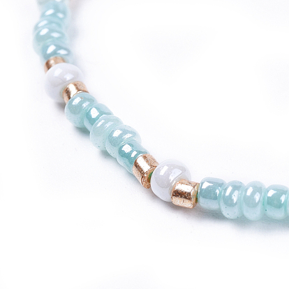 Bracelets de perles tressées en fil de nylon ajustable, avec des perles de verre et des perles de verre