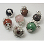Natural & Synthetic Mixed Stone Pendants, with Brass Findings, Dragon with Round, Mixed Color