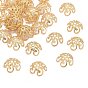 Flower Brass Fancy Bead Caps, Lead Free & Nickel Free & Cadmium Free, 4x10mm, Hole: 1mm
