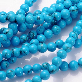 Gemstone Bead Strand, Dyed, Synthetic Turquoise, Round, 4mm, Hole: 0.8mm