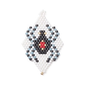 Handmade Loom Pattern Seed Beads, Rhombus with Spider Pendants