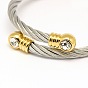 Trendy Women's 304 Stainless Steel Torque Bangles, with Rhinestone Head Findings, 52mm