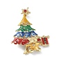Alloy Glass Rhinestone Brooches, Enamel Pins, Christmas Tree