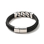 304 Stainless Steel Curb Chains Link Bracelet with Magnetic Clasp, Gothic Bracelet with Microfiber Leather Cord for Men Women