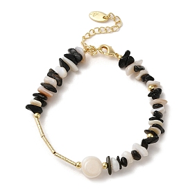 Bracelets de perles en perles naturelles, coquillages et obsidiennes, avec fermoirs en laiton