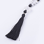 Natural Howlite and Gemstone Beaded Necklaces, with Big Tassel Pendants, Burlap Bags