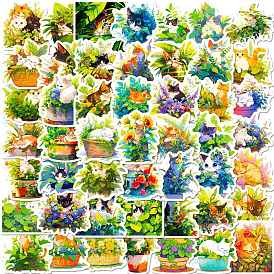 50 виниловые наклейки с мультяшными котами, водонепроницаемые наклейки с растениями для скрапбукинга своими руками, художественный промысел