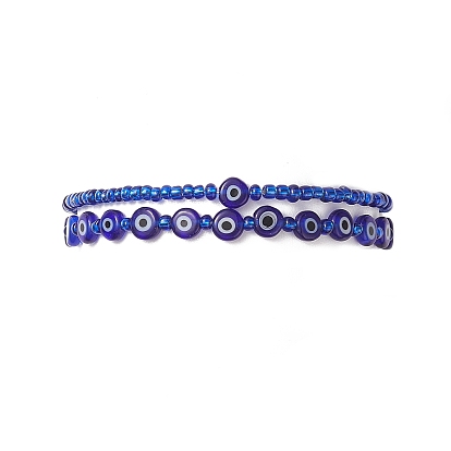 Ensembles de bracelets en perles de rocaille de verre, mauvais œil perles au chalumeau bracelets extensibles pour femme
