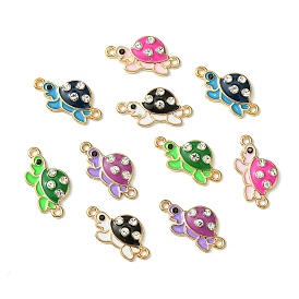 10Pcs 5 Colors Alloy Enamel Connector Charms, Tortoise Links with Crystal Rhinestone, Light Gold
