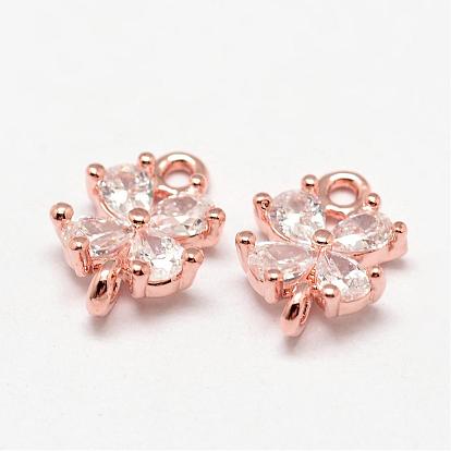 Flower Brass Micro Pave Cubic Zirconia Links, 12x8x3mm, Hole: 1.5mm