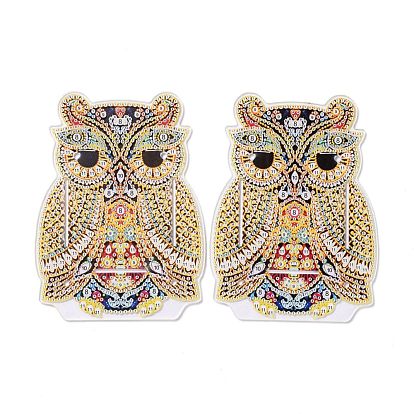 5D DIY Owl Pattern Animal Diamond Painting Pencil Cup Holder Ornaments Kits, with Resin Rhinestones, Sticky Pen, Tray Plate, Glue Clay and Acrylic Plate